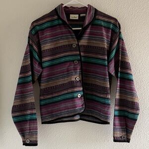 VTG LL Bean 90s Womens Small Multicolored Striped Woven Tapestry Cropped Jacket
